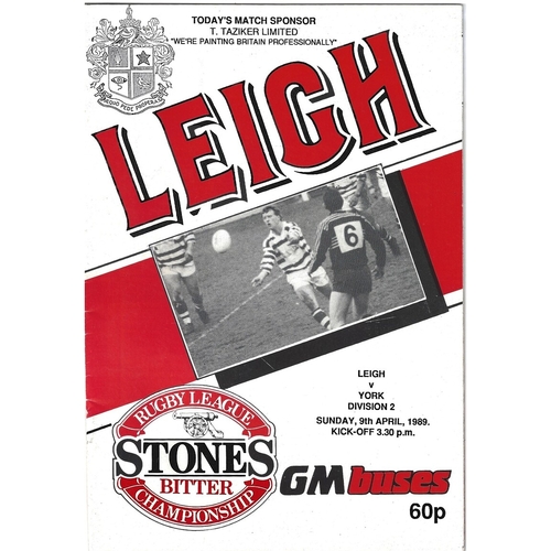 1988/89 Leigh v York Rugby League Programme