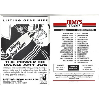 1992/93 Leigh v Wakefield Trinity Rugby League Programme