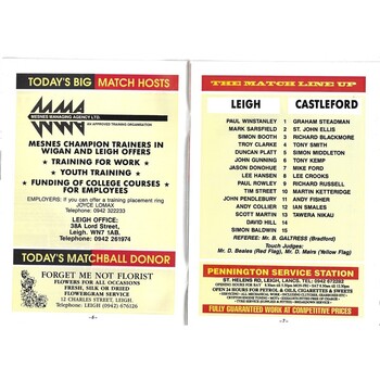 1993/94 Leigh v Castleford Rugby League Programme