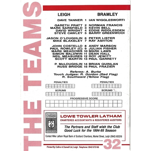 1994/95 Leigh v Bramley Rugby League Programme
