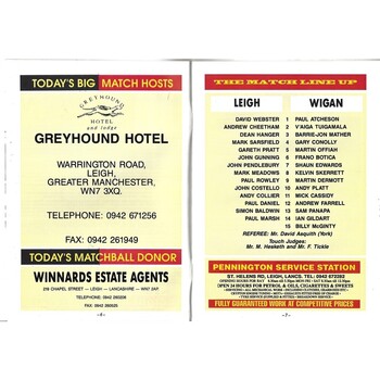 1993/94 Leigh v Wigan Rugby League Programme