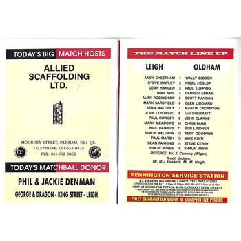 1993/94 Leigh v Oldham Rugby League Programme