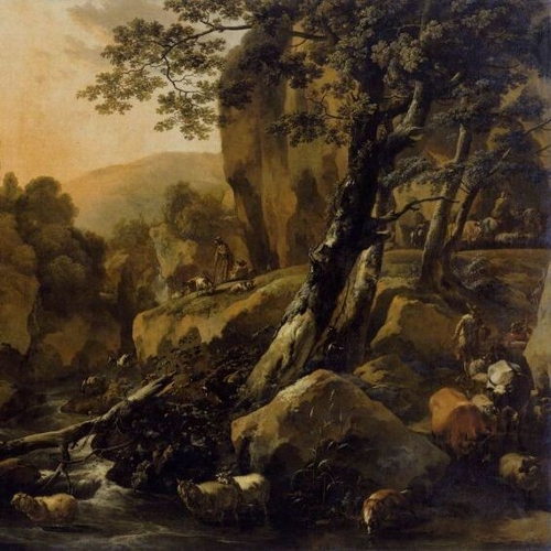 Herdsmen and Herds at a Waterfall