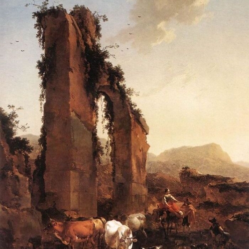 Peasants with Cattle by a Ruined Aqueduct