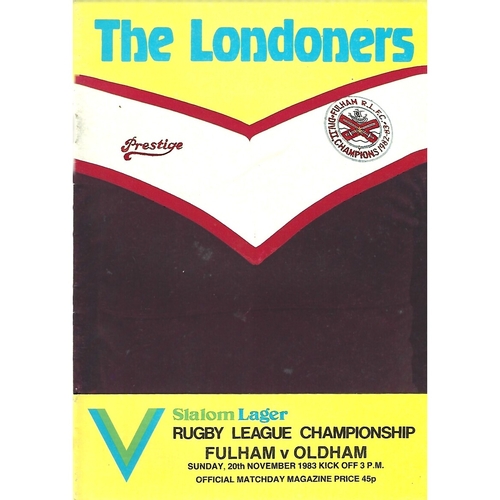 1983/84 Fulham v Oldham Rugby League Programme