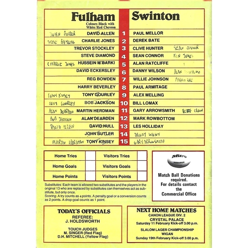 1983/84 Fulham v Swinton Rugby League Programme
