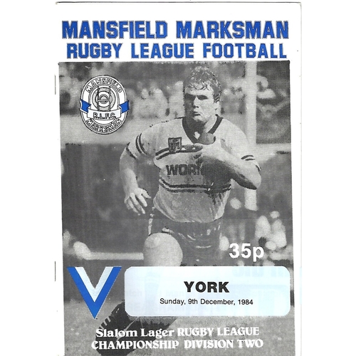 1984/85 Mansfield Marksman v York Rugby League Programme