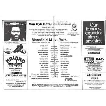 1984/85 Mansfield Marksman v York Rugby League Programme