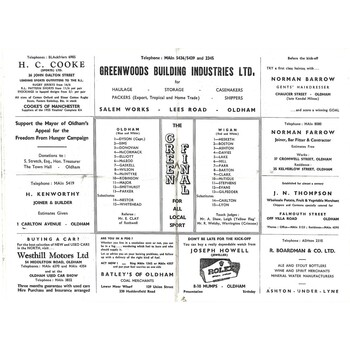 1964/65 Oldham v Wigan Rugby League Programme