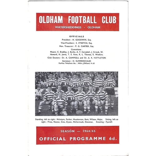1964/65 Oldham v St. Helens Rugby League Programme