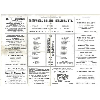 1964/65 Oldham v St. Helens Rugby League Programme