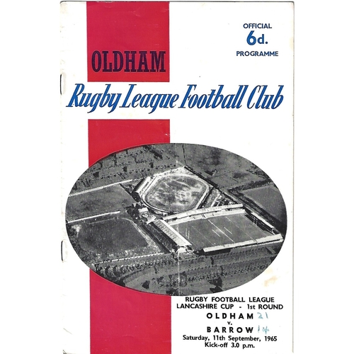 1965/66 Oldham v Barrow Lancashire Cup 1st Round Rugby League Programme