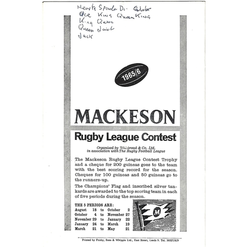 1965/66 Oldham v Wigan Rugby League Programme