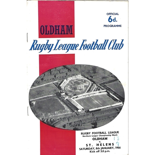 1965/66 Oldham v St. Helens Rugby League Programme