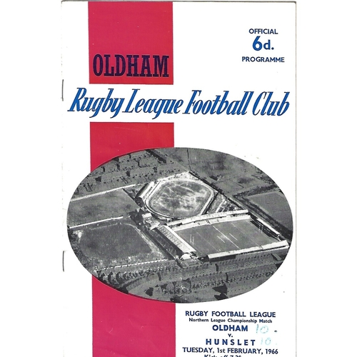 1965/66 Oldham v Hunslet Rugby League Programme