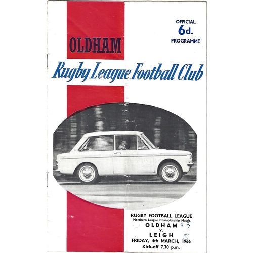 1965/66 Oldham v Leigh Rugby League Programme