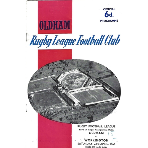 1965/66 Oldham v Workington Town Rugby League Programme