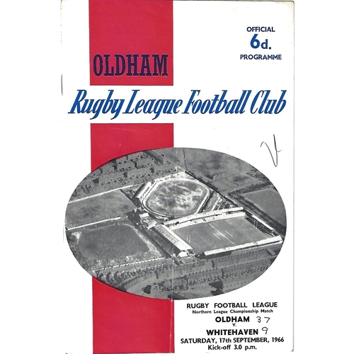 1966/67 Oldham v Whitehaven Rugby League Programme