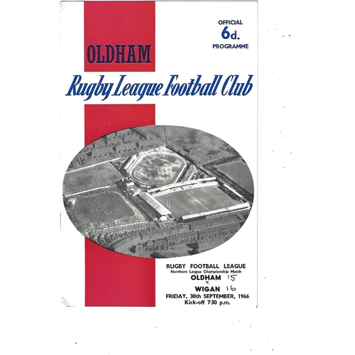 1966/67 Oldham v Wigan Rugby League Programme