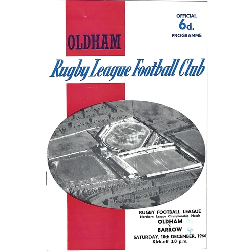 1966/67 Oldham v Barrow Rugby League Programme