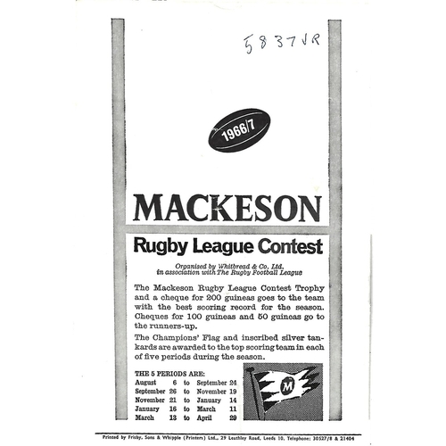 1966/67 Oldham v Leeds Rugby League Challenge Cup 2nd Round Programme