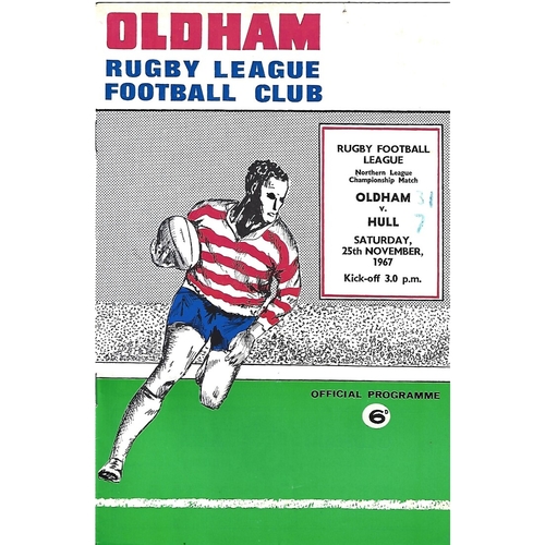 1967/68 Oldham v Hull Rugby League Programme