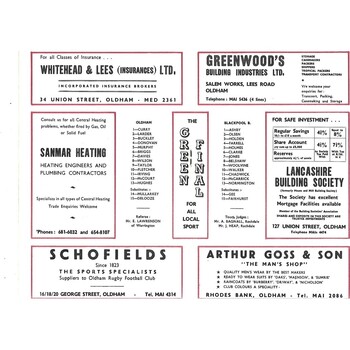 1968/69 Oldham v Blackpool Borough Pre Season Friendly Rugby League Programme