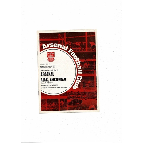 1970 Arsenal v Ajax UEFA Fairs Cup Semi Final Football Programme