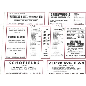 1968/69 Oldham v Featherstone Rovers Rugby League Programme