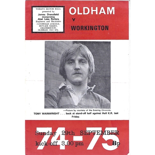 1974/75 Oldham v Workington Town Rugby League Programme