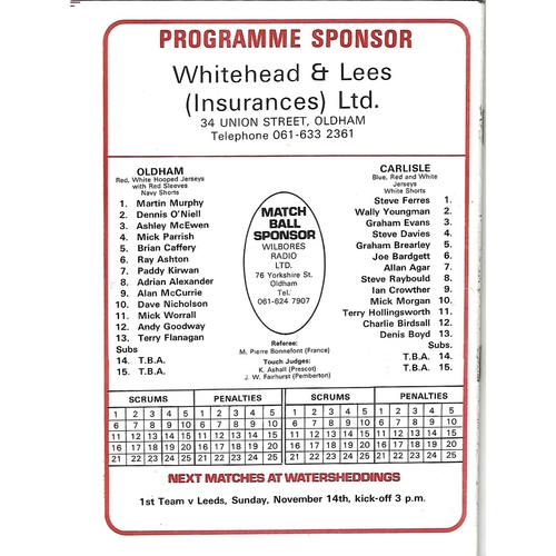 1981/82 Oldham v Carlisle Rugby League Programme