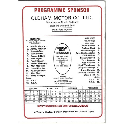 1981/82 Oldham v Halifax Rugby League Programme