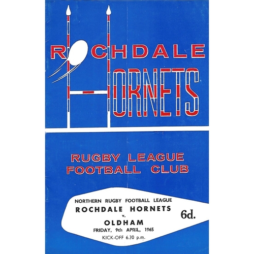 1964/65 Rochdale Hornets v Oldham Rugby League Programme