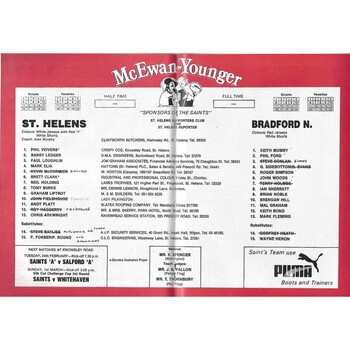 1986/87 St. Helens v Bradford Northern Rugby League Programme