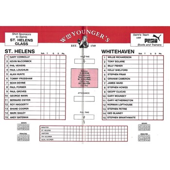 1989/90 St. Helens v Whitehaven Rugby League Challenge Cup 3rd Round Programme