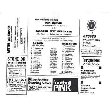 1970/71 Salford v Warrington Rugby League Programme