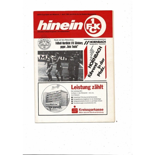 1982 Kaiserslautern v Goteborg UEFA Fairs Cup Semi Final Football Programme