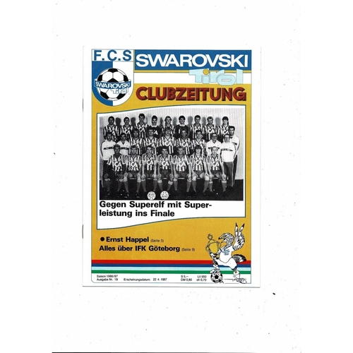 1987 Swarovski v Goteborg UEFA Fairs Cup Semi Final Football Programme
