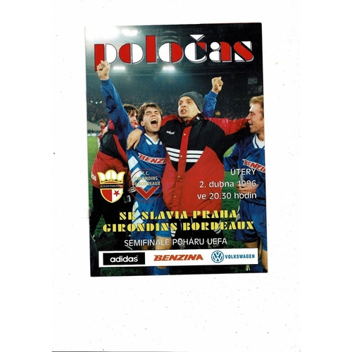 1996 Slavia Prague v Bordeaux UEFA Fairs Cup Semi Final Football Programme
