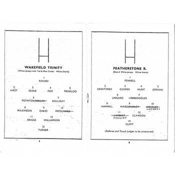 1961/62 Wakefield Trinity v Featherstone Rovers Northern Rugby Football League Championship Semi Final Rugby League Programme