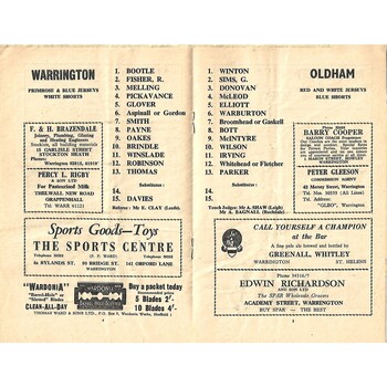 1965/66 Warrington v Oldham Lancashire Cup Semi Final Rugby League Programme