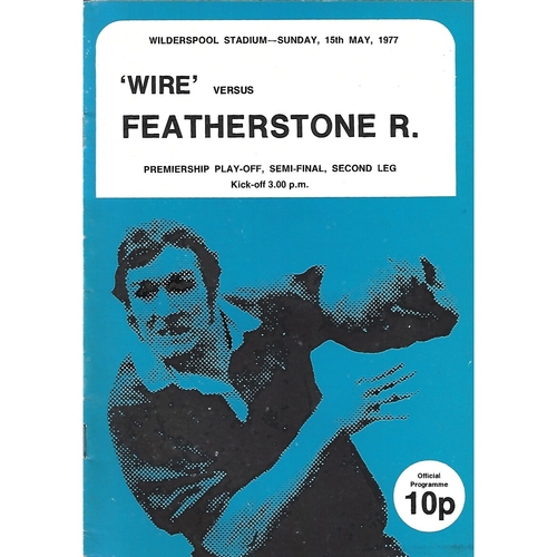 1976/77 Warrington v Featherstone Rovers Premiership Play Off Semi Final 2nd Leg Rugby League Programme