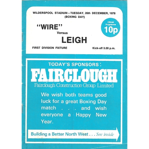 1978/79 Warrington v Leigh Rugby League Programme