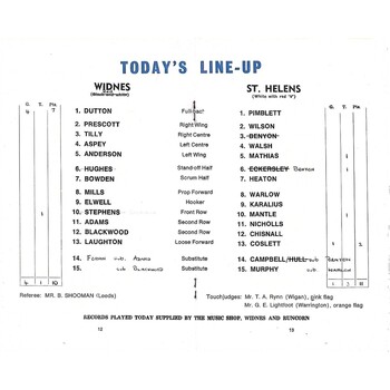 1974/1975 Widnes v St. Helens Rugby League Programme