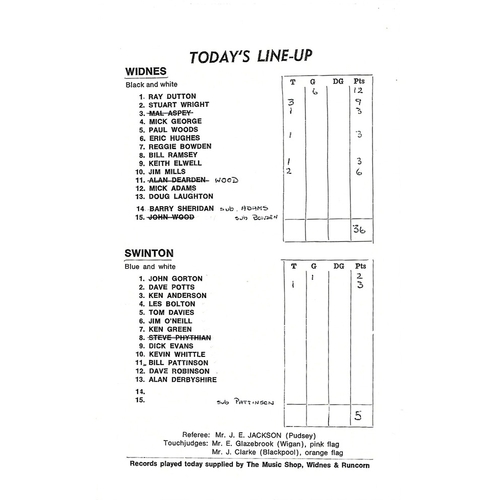 1976/77 Widnes v Swinton Rugby League Challenge Cup 2nd Round Programme