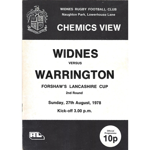 1978/79 Widnes v Warrington Lancashire Cup 2nd Round Rugby League Programme