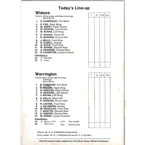 1978/79 Widnes v Warrington Lancashire Cup 2nd Round Rugby League Programme