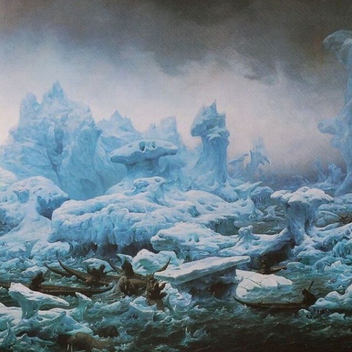 Greenlanders Hunting Walruses in the Arctic Sea