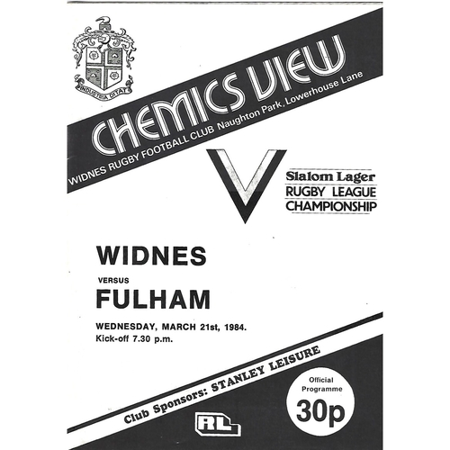 1983/84 Widnes v Fulham Rugby League Programme