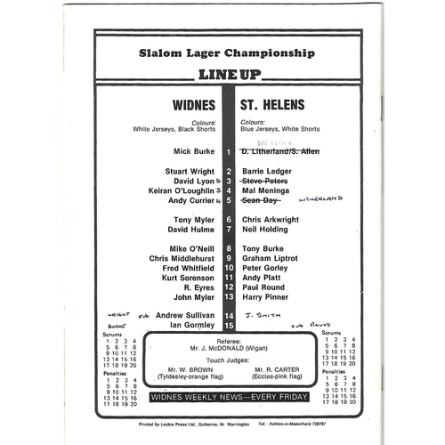 1984/85 Widnes v St. Helens Rugby League Programme